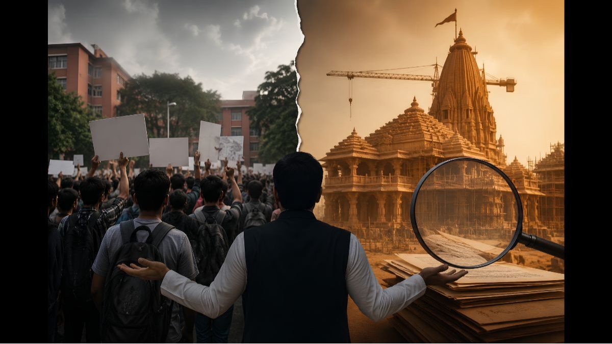 Opposition strategy Split : Student protests vs. Ram Mandir allegations