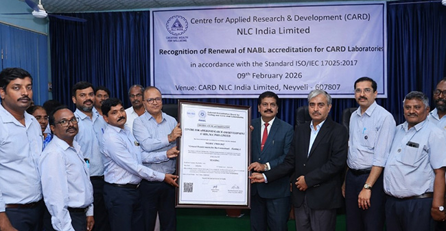 NLC's card secures NABL re-accreditation under ISO/IEC 17025-2017, strengthening commitment to global quality standards